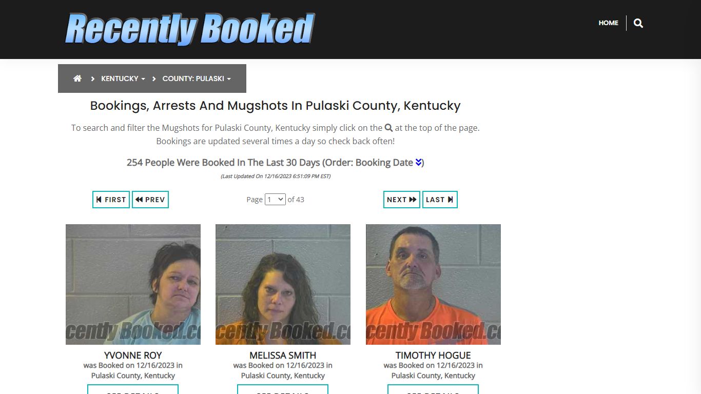 Bookings, Arrests and Mugshots in Pulaski County, Kentucky