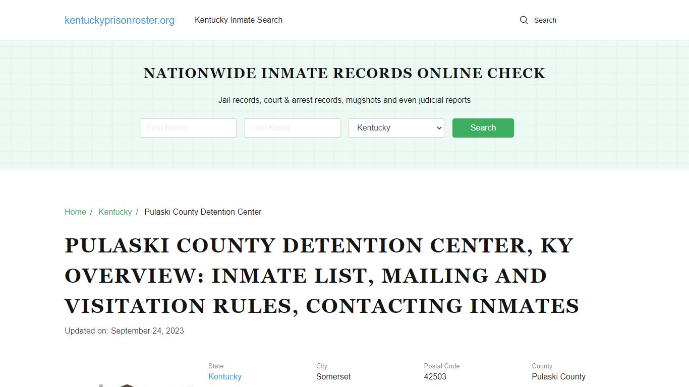 Pulaski County Detention Center, KY: Offender Search, Visitation ...